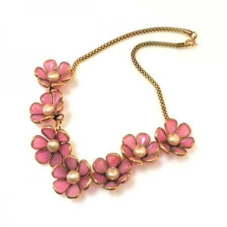 Trifari Vintage Choker Necklace<BR> Glass,Faux peal Flowers<BR> 'Alfred Philippe' 1940s 4