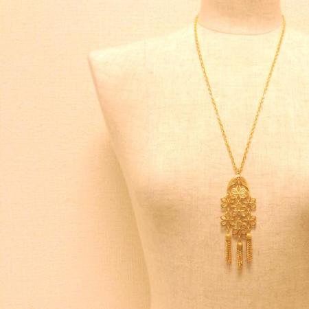 Trifari Vintage Pendant Necklace<BR> Multiple Flowers<BR> 'Alfred Philippe' 1960s 4