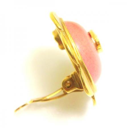 CHANEL Vintage Earrings<BR> Pale Pink Stone Flower with CC Logo 2
