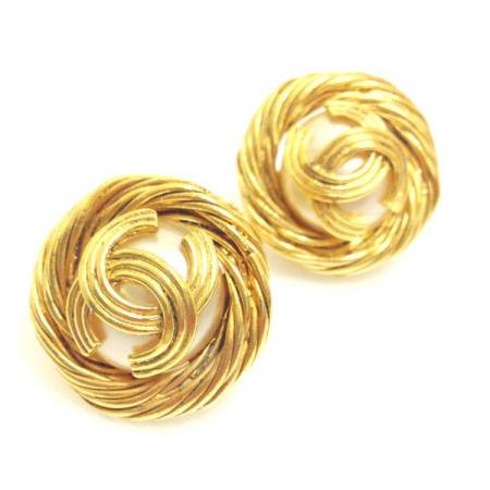CHANEL Vintage Earrings<BR>Faux Peal with CC Logo
