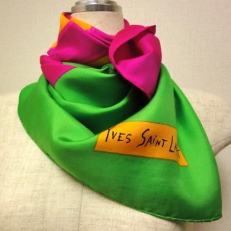 Vintage Yves Saint Laurent Scarf Green Oreange Pink 3