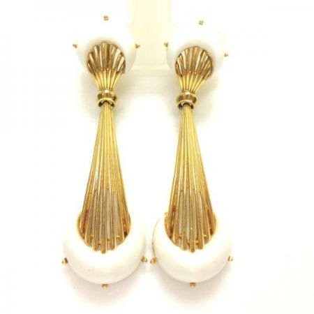 Trifari Vintage Dangling Earrings  White and Bold Gold Tone