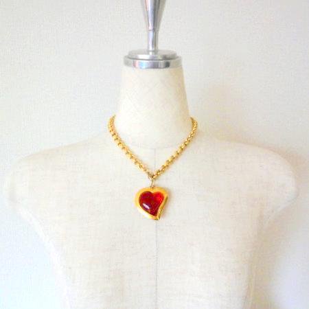 Yves Saint Laurent Vintage Necklace Puffy Red Heart 3