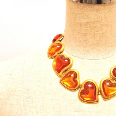 Yves Saint Laurent Vintage Necklace Puffy Amber Heart 3