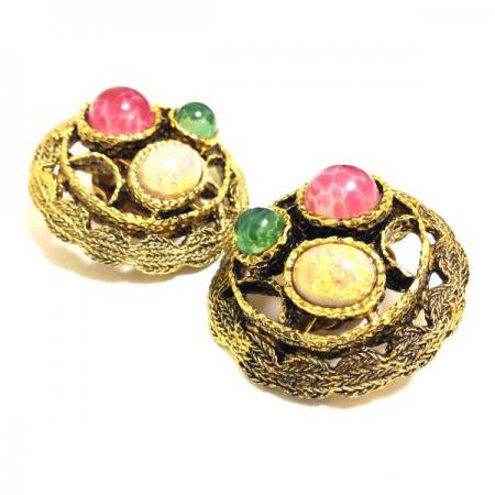 Christian Dior Vintage Earrings<BR> Glass and Faux Opal Glass 1970