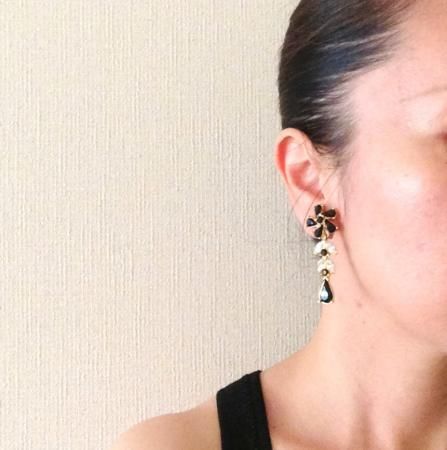 Trifari Vintage Earrings<br/>Dangly Black and Clear Rhinestone 4