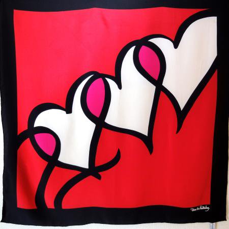 Diane Von Furstenberg Vintage Scarf<br/>Heart Design in Black, Red and Pink
