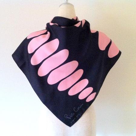 Pierre Cardin Vintage Scarf<br/>Black and Pink 1960s 3
