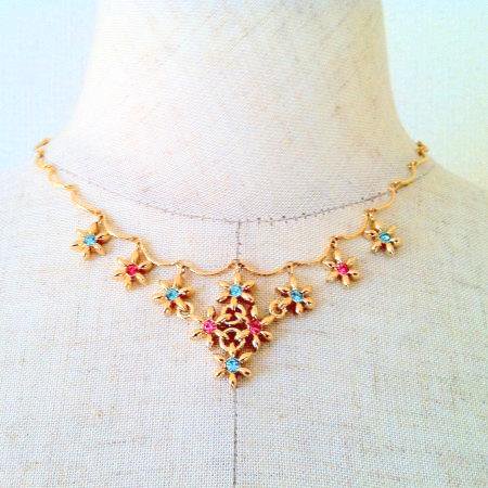 Nina Ricci Vintage Necklace<br/>A Lot of Flowers with Rhinstones 3