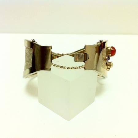 Vintage Gold Cuff Bracelet<br/>Multi Colored Stones 1960s 3