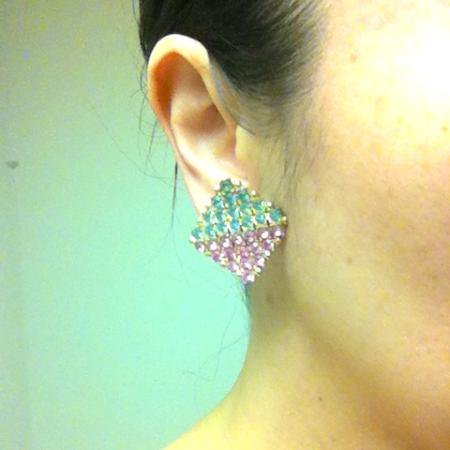 Schiaparelli Vintage Earrings<br/>Mod Geometric Pink & Blue 1960s 4