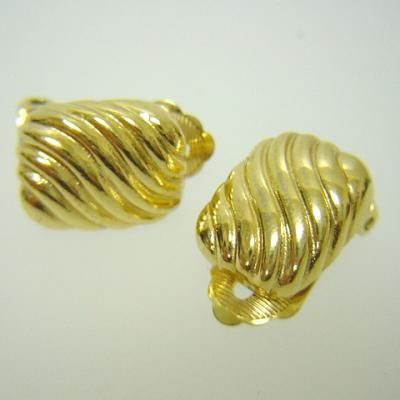 Christian Dior Vintage Earrings<BR> Gold Tone Waved