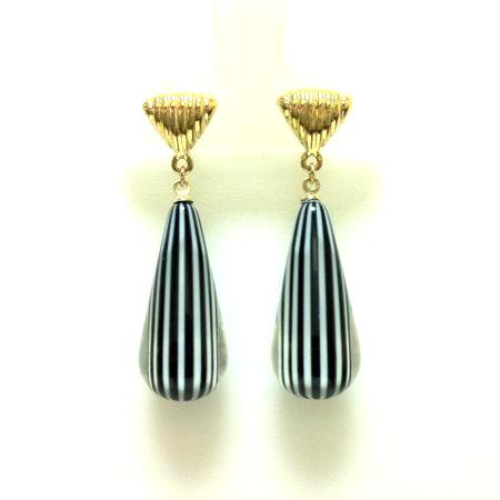 Trifari Vintage Pierced Earrings Peppermint Stripe Murano Glass