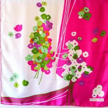 Christian Dior Pink Vintage Scarf<br/> Mulit Colored Floral Design 1980's