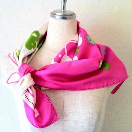 Christian Dior Pink Vintage Scarf<br/> Mulit Colored Floral Design 1980's 2