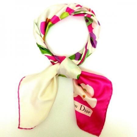 Christian Dior Pink Vintage Scarf<br/> Mulit Colored Floral Design 1980's 4