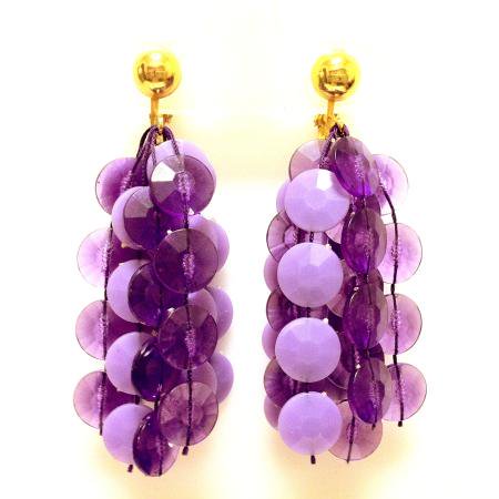 Vintage Earrings<br/> Purple Chandelier Dangle 1960s 2