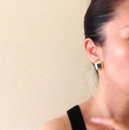  Nina Ricci Vintage Pierced Earrings <br/> Black Stone Square Goldtone 4