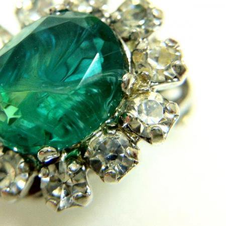 Christian Dior Vintage Earrings<BR>Green Glass Stone and Rhinestone 2