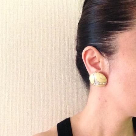 Nina Ricci Vintage Earrings <br/>Banana Crème Rhinestone 1980s 4