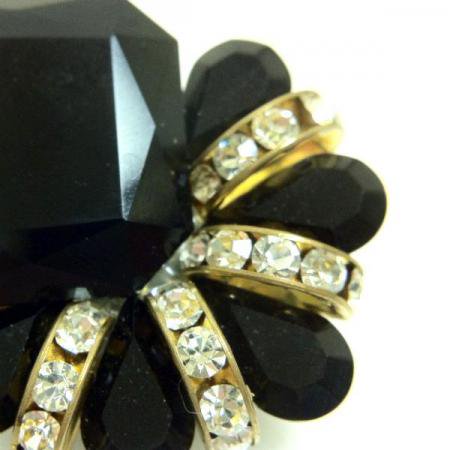 Vintage Earrings <br/>Black Glass and clear Rhinestone <br/>1960's 2