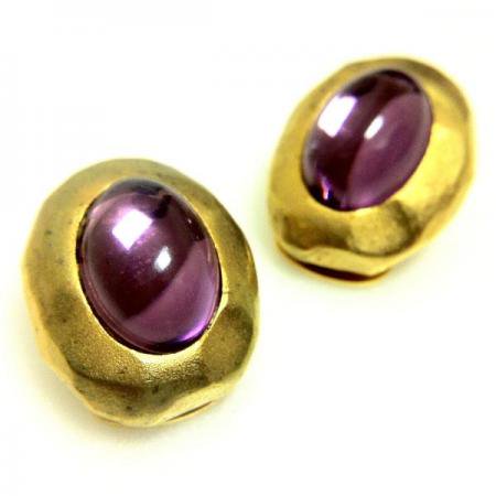 Lanvin Vintage Earrings <br/>Gold Tone and Purple Stone