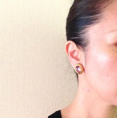 Lanvin Vintage Earrings <br/>Gold Tone and Purple Stone 4