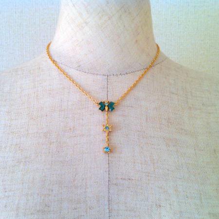 Nina Ricci Vintage Dangle Necklace<br/>ButterflyFlower with Rhinstones 4