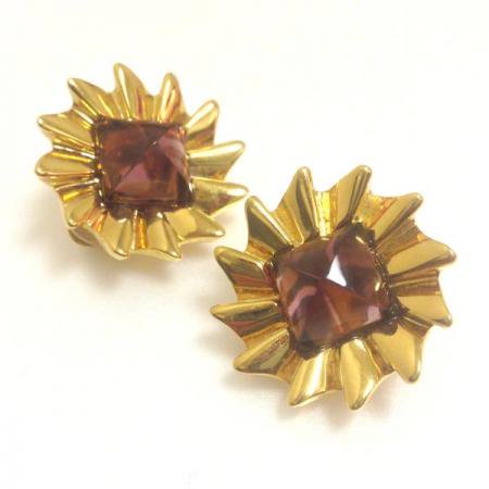 Nina Ricci Vintage Earrings<br/> Gold Tone and Purple Stone