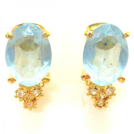 Christian Dior Vintage Earrings<br/> Sky Blue and clear Rhinestone