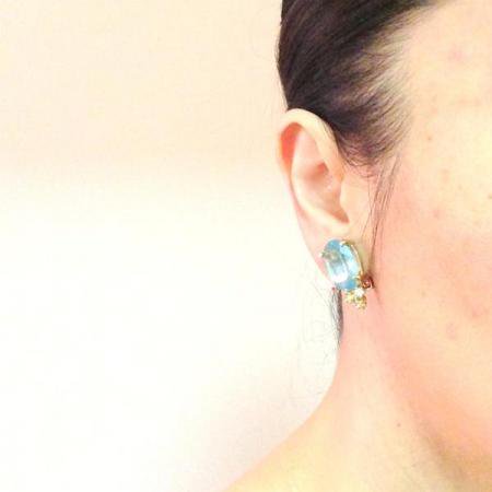 Christian Dior Vintage Earrings<br/> Sky Blue and clear Rhinestone 4