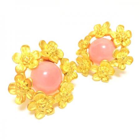 Givenchy Vintage Earrings<br/> Pink Lucite and Gold Flower