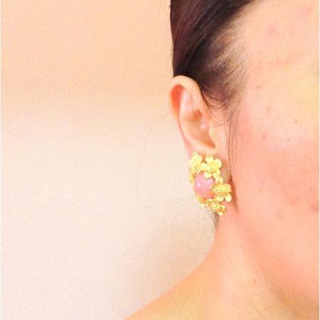 Givenchy Vintage Earrings<br/> Pink Lucite and Gold Flower 4
