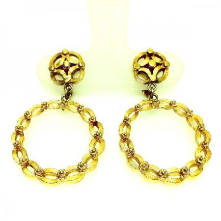 Trifari Vintage Earrings <br/>Brushed Gold Hoop 1960's