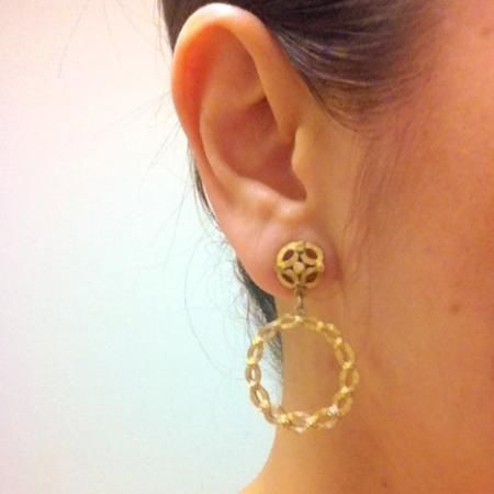 Trifari Vintage Earrings <br/>Brushed Gold Hoop 1960's 4
