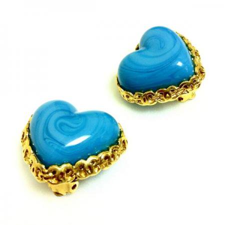 CHANEL Vintage Earrings GRIPOIX Heart with CC Logo