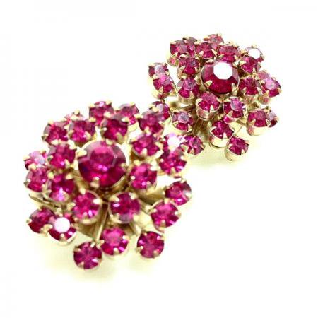 Weiss Vintage Earrings <br/> Fuchsia Pink Rhinestone