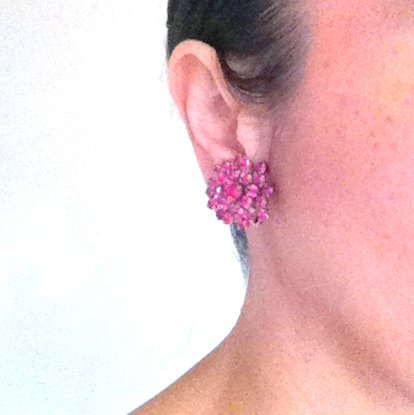 Weiss Vintage Earrings <br/> Fuchsia Pink Rhinestone 4