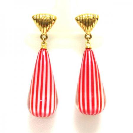 Trifari Vintage Pierced Earrings Peppermint Stripe Murano Glass