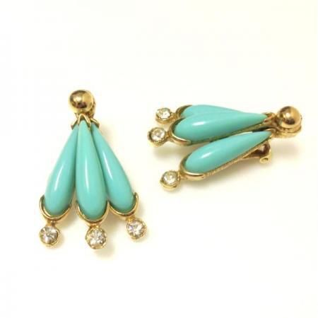 Vintage Earrings <br/>Blue Lucite and Clear Rhinestone <br/>1950s-60s