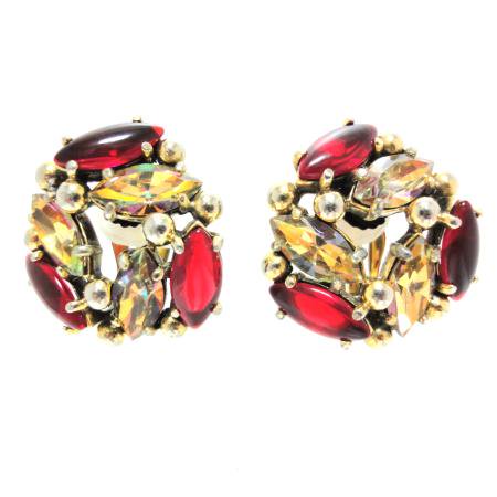 Schiaparelli Vintage Earrings Red,Yellow Rhinestone