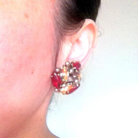 Schiaparelli Vintage Earrings Red,Yellow Rhinestone 4