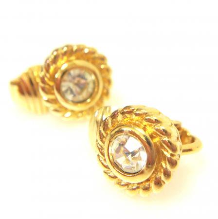 Christian Dior Vintage Earrings <br/>Gold Tone with Rhinestone