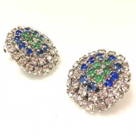 Christian Dior Vintage Earrings<br/> Faux Emeralds & Sapphires
