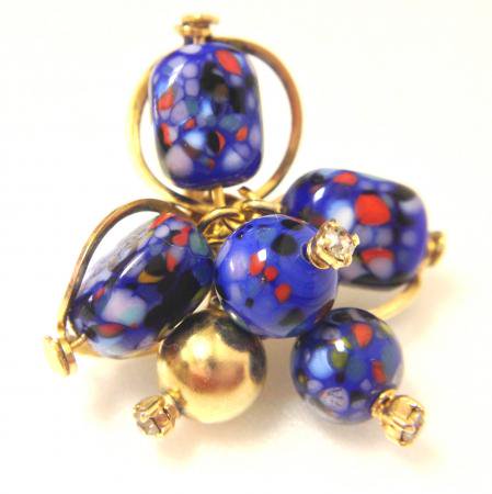 Christian Dior Vintage Earrings by Kramer Blue Confetti Glass with Rhinestone mid50's 2