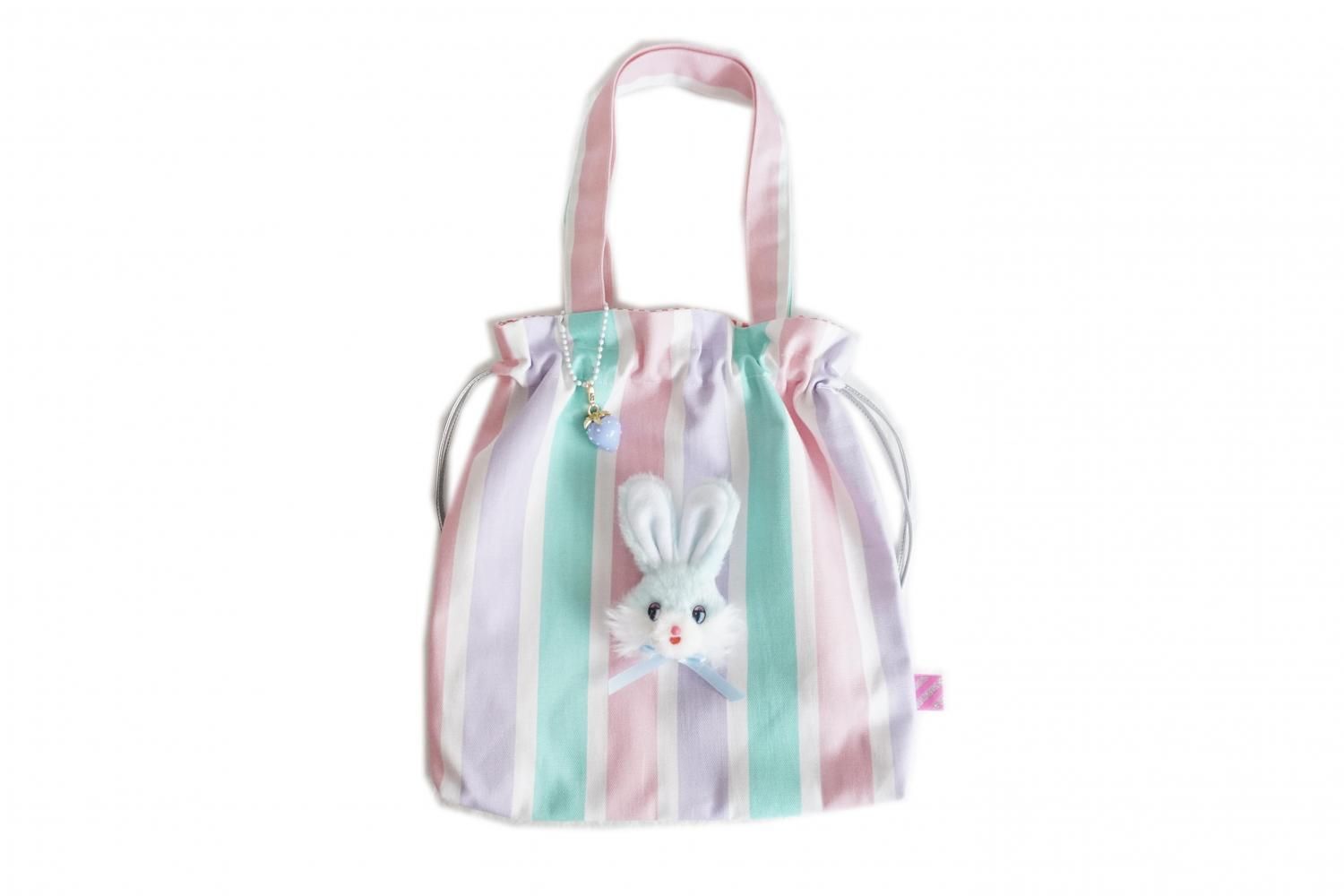 口コミ・レビュー評価が高いおすすめ人気商品の通販 Shopping - Stripe Brooch付き巾着バッグ/Pastel - et Sophie 財布・ケース・小物入れ