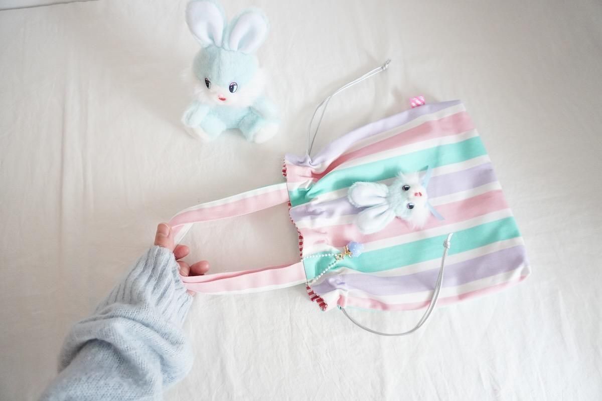 Brooch付き巾着バッグ/Pastel Stripe - Shopping - Sophie et