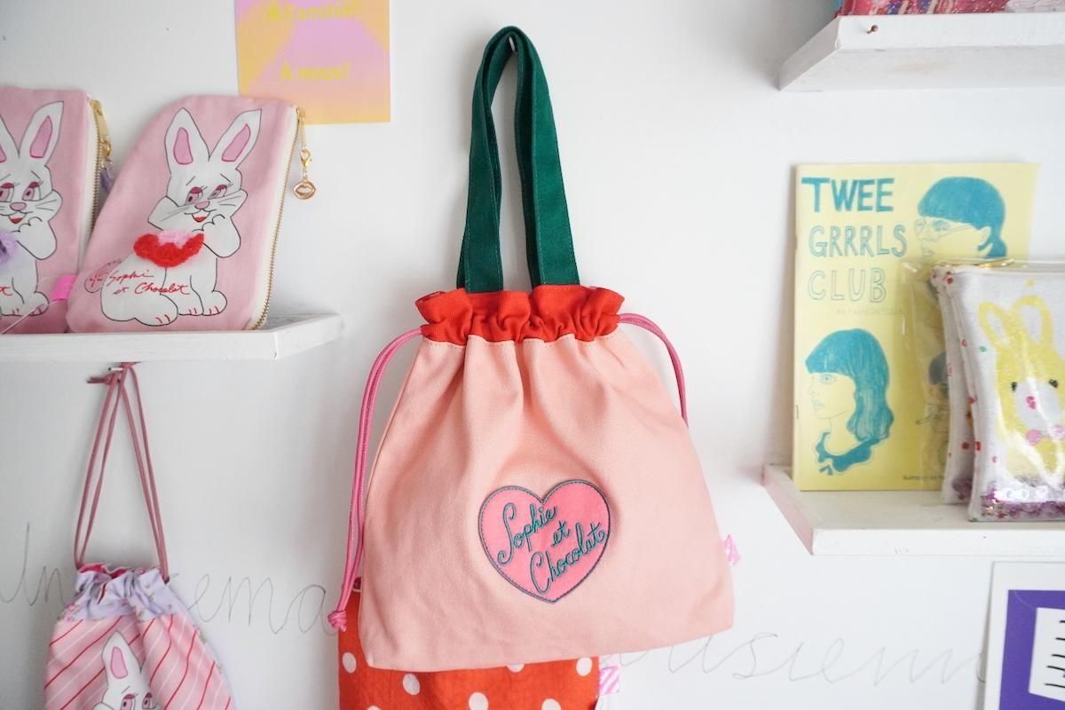 ピンクのハート模様 巾着袋 5個セット 巾着バッグ M-size/Strawberry - Shopping - Sophie et Chocolat