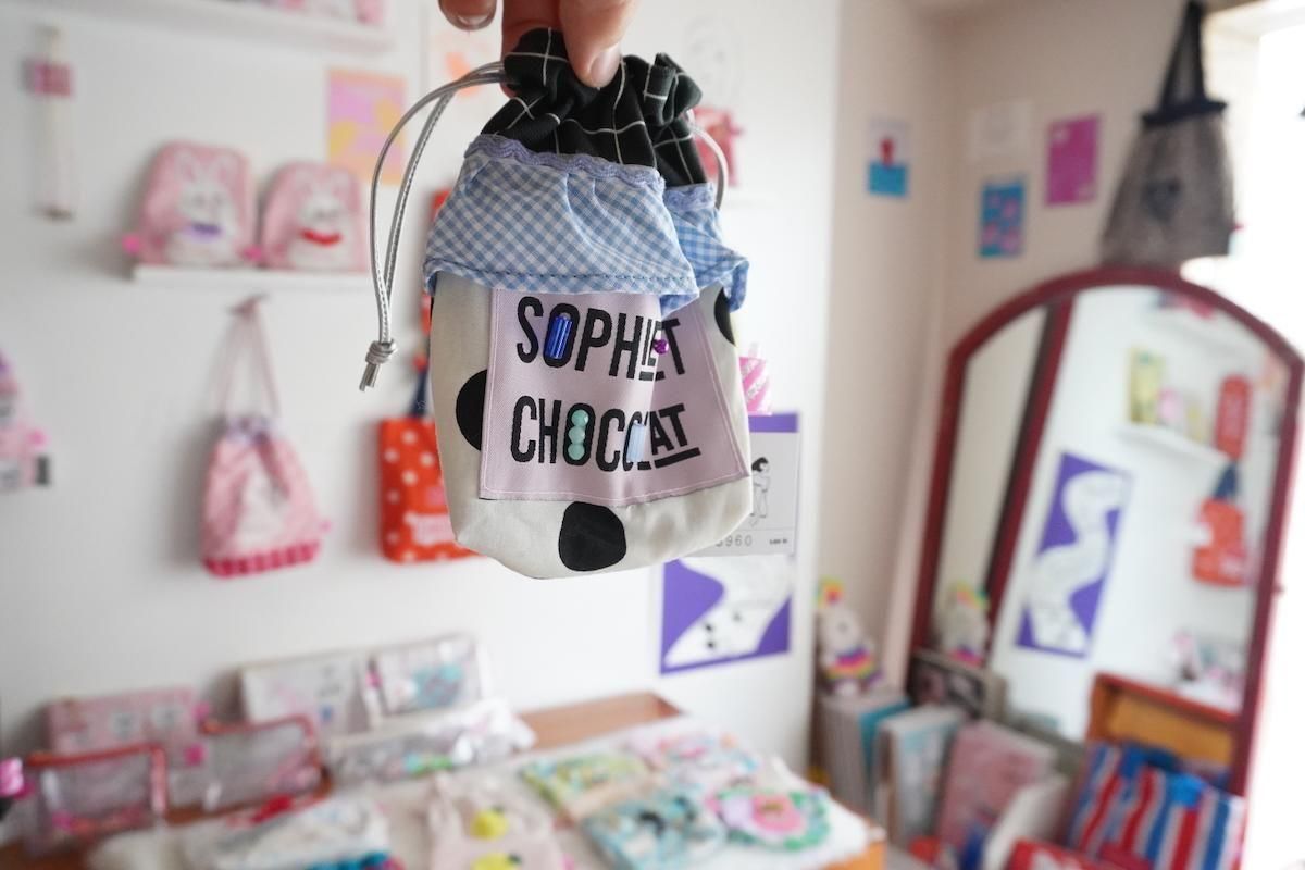 1点物巾着ポーチ/Black Dots - Shopping - Sophie et Chocolat