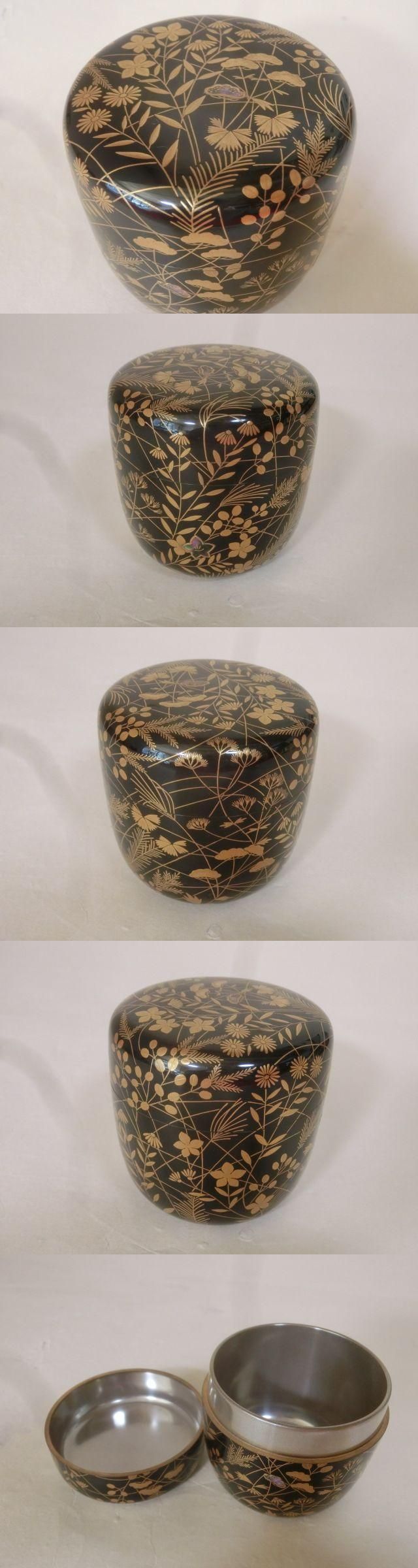 秋草蒔絵　大棗 秋草蒔絵大棗 内梨子地 細川司光作 「茶道具・棗・薄器」 共箱